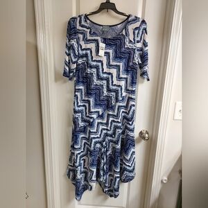 NWT Rabbit Rabbit Rabbit Blue and White Zigzag Midi Dress